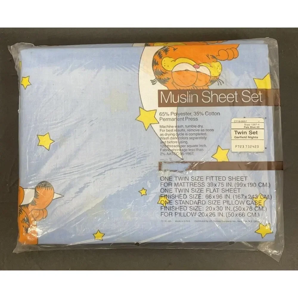 Vtg 1978 Garfield Twin Sheet Set – Moon & Stars Blue 3 Pc NIP New in Package